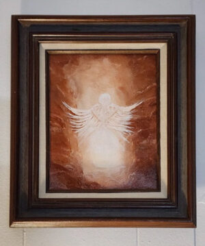 Guardian Angel desceding from above acrylci painting