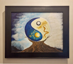 Framed painting of ying yang in nature